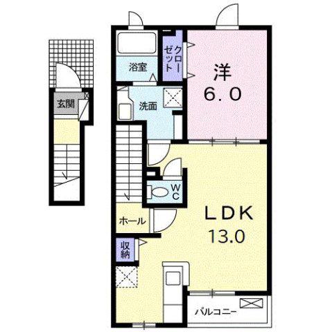 ハミングバード(1LDK/2階)の間取り写真