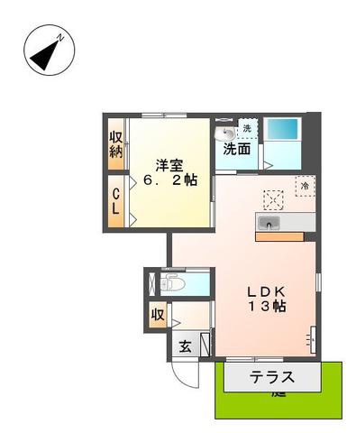 ラピスII(1LDK/1階)の間取り写真