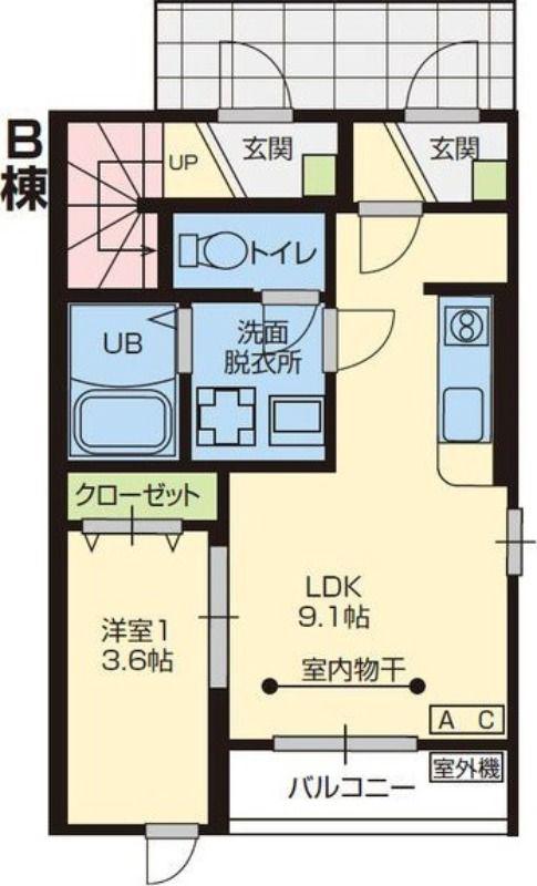 ソレイユ天皇寺東 B(1LDK/1階)の間取り写真