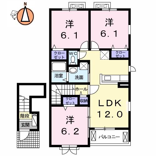 エトワール沖洲A(3LDK/2階)の間取り写真
