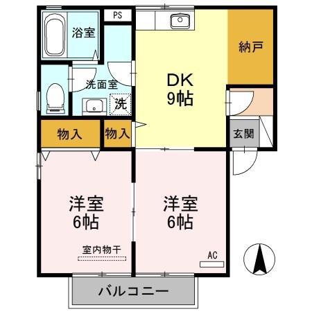 グレースコート B(2DK/2階)の間取り写真
