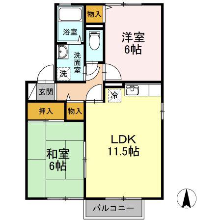 ヴェルドミールIB棟(2LDK/2階)の間取り写真