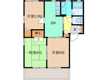 ファミール D棟(3DK/1階)の間取り写真