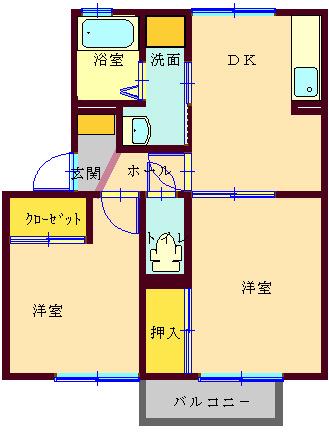 ツインヴィラB(2DK/1階)の間取り写真