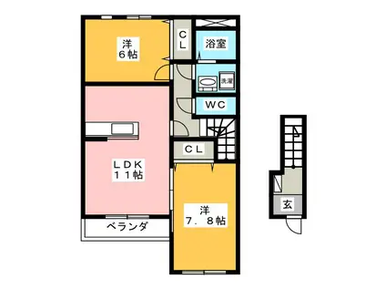 サンコートウイングII(2LDK/2階)の間取り写真