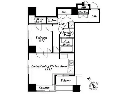 ラサンテ池田山(1LDK/8階)の間取り写真