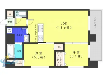 MODENA円山(2LDK/10階)の間取り写真