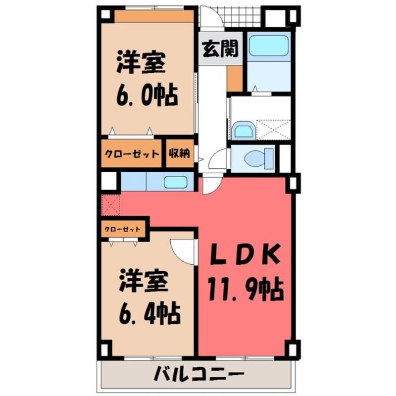 クリスタルKUMAGAYA-B(2LDK/1階)の間取り写真