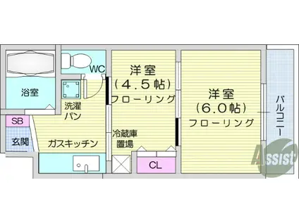 イーグルハイツ高松(2K/4階)の間取り写真