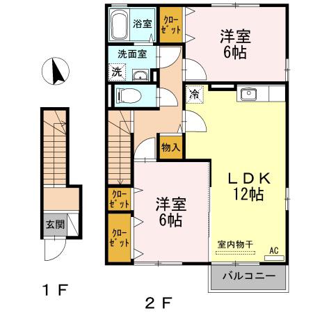 ファミリエB棟(2LDK/2階)の間取り写真