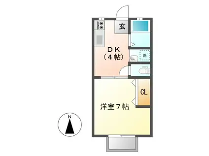 グリーンヒルズF棟(1K/1階)の間取り写真