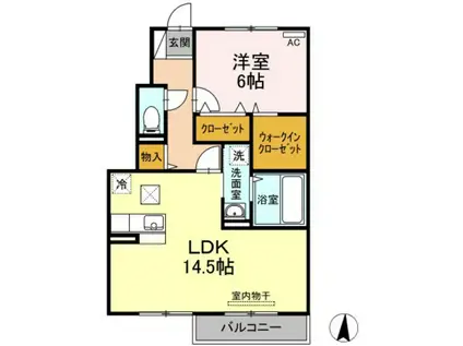 プランドールB棟(1LDK/1階)の間取り写真