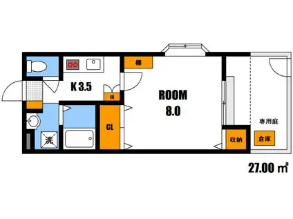 メゾンソレイユ B棟(1K/1階)の間取り写真