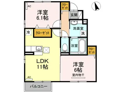 ココ・ハイネス(2LDK/1階)の間取り写真