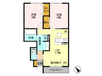 リッチ フェルト B(2LDK/1階)の間取り写真