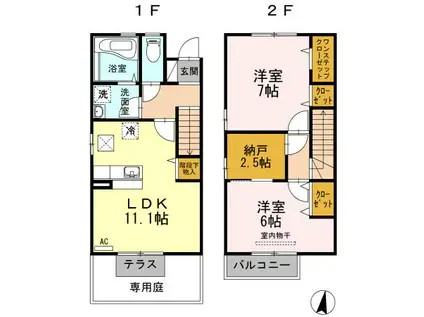 プリマクレール(2LDK/1階)の間取り写真