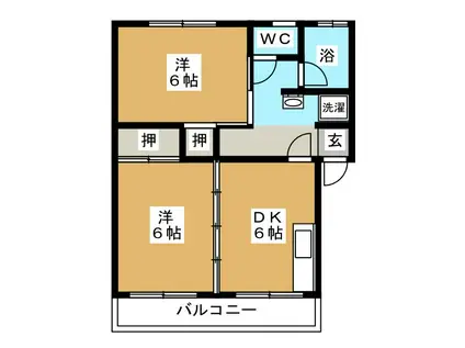 フラット三輪A棟(2DK/2階)の間取り写真