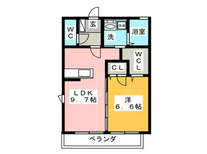 リヴェール・ドエルT B棟(1LDK/2階)の間取り写真