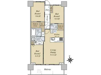 シティテラス杉並方南町サウス(3LDK/5階)の間取り写真