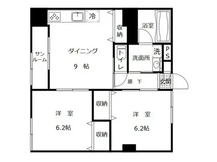カーサミモザ(2DK/3階)の間取り写真