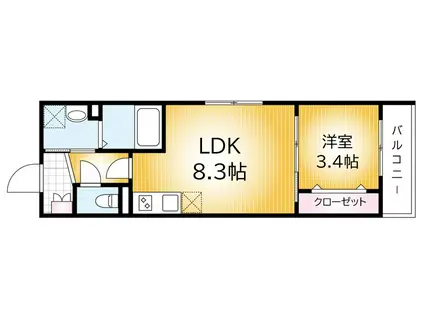 コモイルソーレ弁天(1LDK/2階)の間取り写真