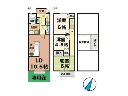 タウンハウス伊川谷(3LDK/1階)の間取り写真