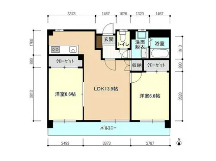 ラフィネーラ四方寄(2LDK/4階)の間取り写真