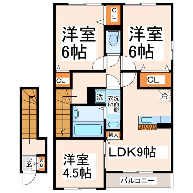 ディールーム清水東町II(3LDK/2階)の間取り写真