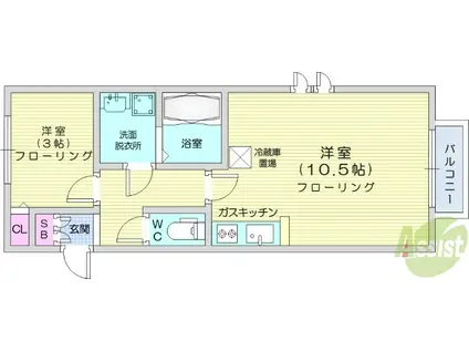アスコット八木山弥生町(1LDK/2階)の間取り写真