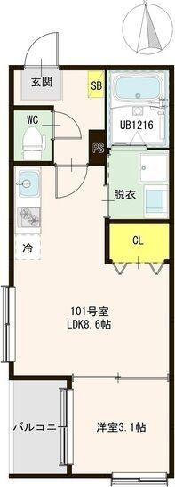 ARUCA RAUM(1LDK/1階)の間取り写真