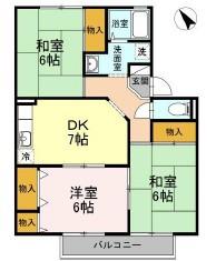 ゼフィールB棟(3DK/2階)の間取り写真