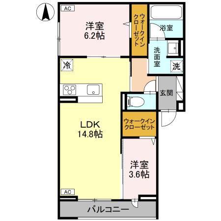 ディーポルックス(2LDK/2階)の間取り写真