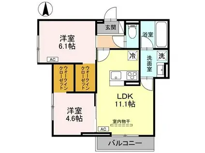 草加市氷川町PJIV B(2LDK/2階)の間取り写真