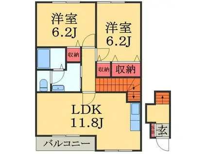 グランメール.U(2LDK/2階)の間取り写真