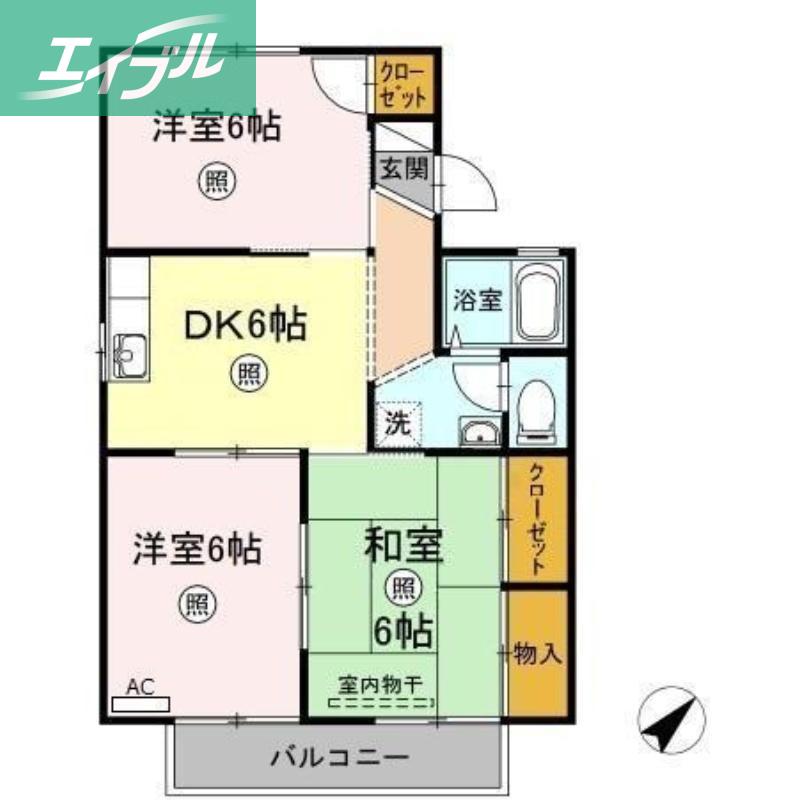 コスメティックスオオフクA棟(3DK/2階)の間取り写真