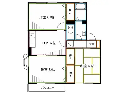 サイプレスタウンC棟(3DK/2階)の間取り写真