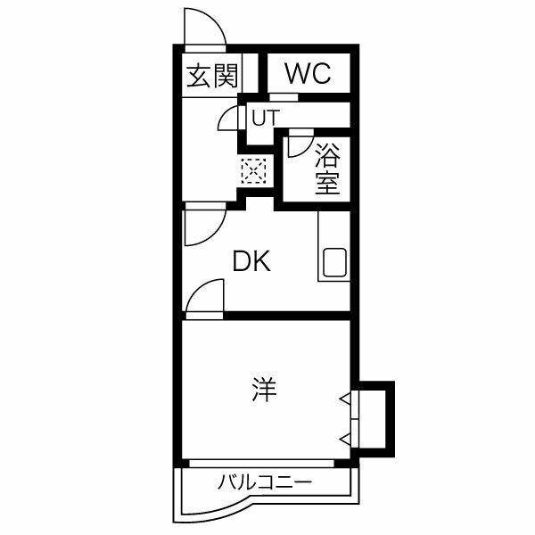 Kスクエアサウス(1DK/3階)の間取り写真