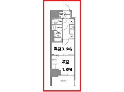 ビーピーアールレジデンス王子イースト(2K/12階)の間取り写真