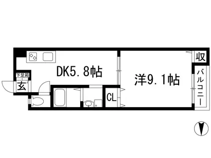 グレイス川西(1DK/3階)の間取り写真