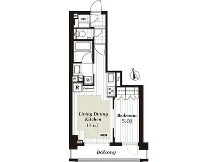 オープンレジデンシア麻布六本木(1LDK/7階)の間取り写真