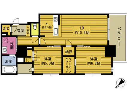 RJRプレシア大分駅前II(2LDK/2階)の間取り写真