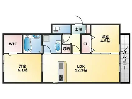 クローバー友井(2LDK/1階)の間取り写真