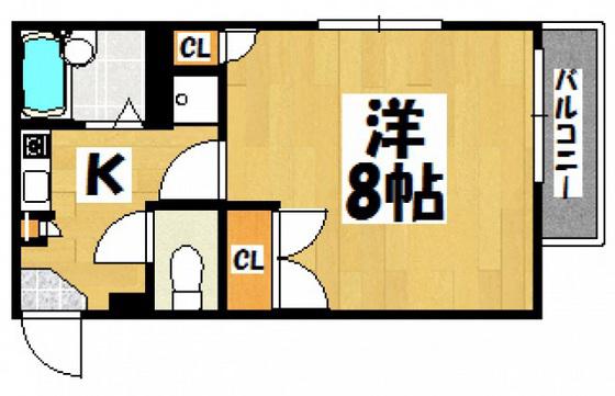 己斐上タウンA(1K/4階)の間取り写真