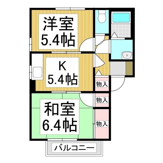 グランドリジェールII C棟(2K/2階)の間取り写真
