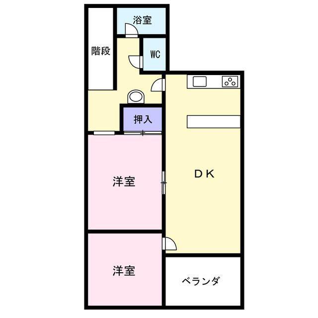 緑ヶ丘2丁目(2DK/2階)の間取り写真