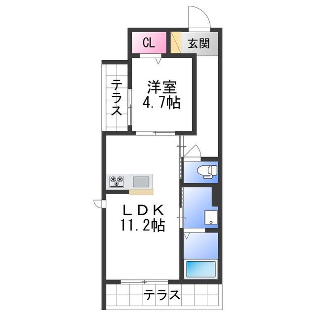 ハルミエールII(1LDK/1階)の間取り写真