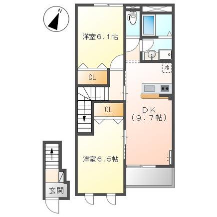 スカイム(2DK/2階)の間取り写真