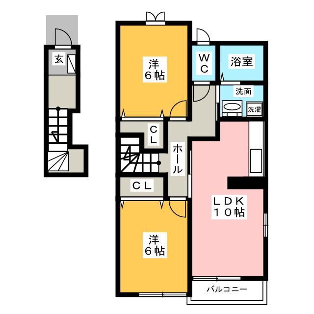 コンチェルト(2LDK/2階)の間取り写真