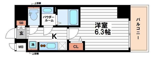 プレサンス堺筋本町ディスティニー(1K/6階)の間取り写真