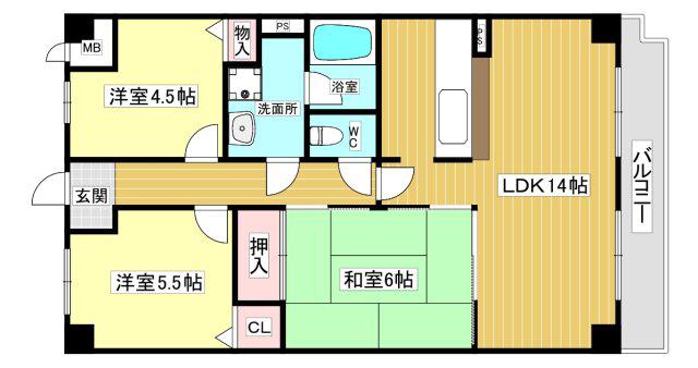 ロイヤルシャトー門戸(3LDK/6階)の間取り写真